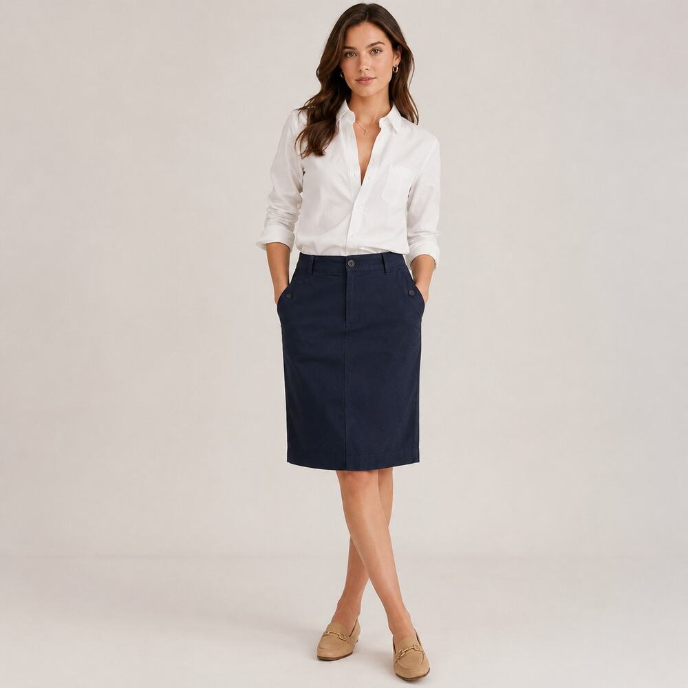 Lauren Ralph Lauren Navy Midi Pencil Skirt Size 12 Office Coastal Grandmother